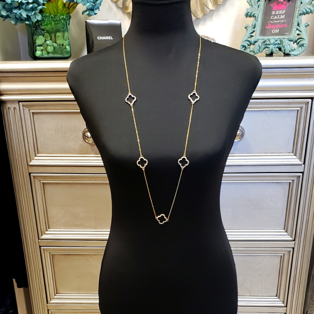 Amrita Singh Gold Clover with Austrian Crystals Long Necklace